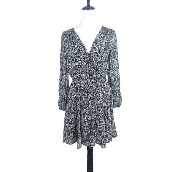 Anthropologie Floral Print Dress Long Sleeve‎ Mini Dress Black Gray S - Picture 3 of 12